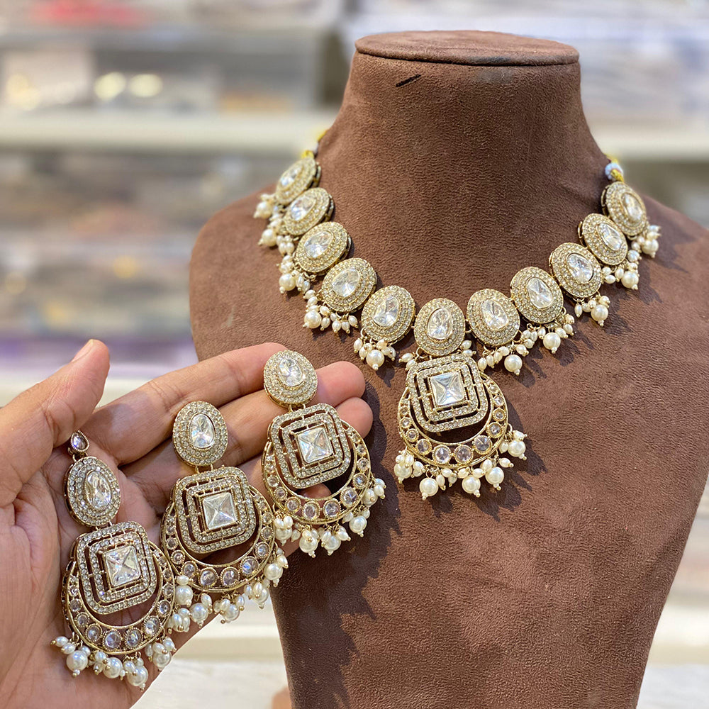 Hira Collections Royal Crystal Stone Beads And Pearl Necklace Set