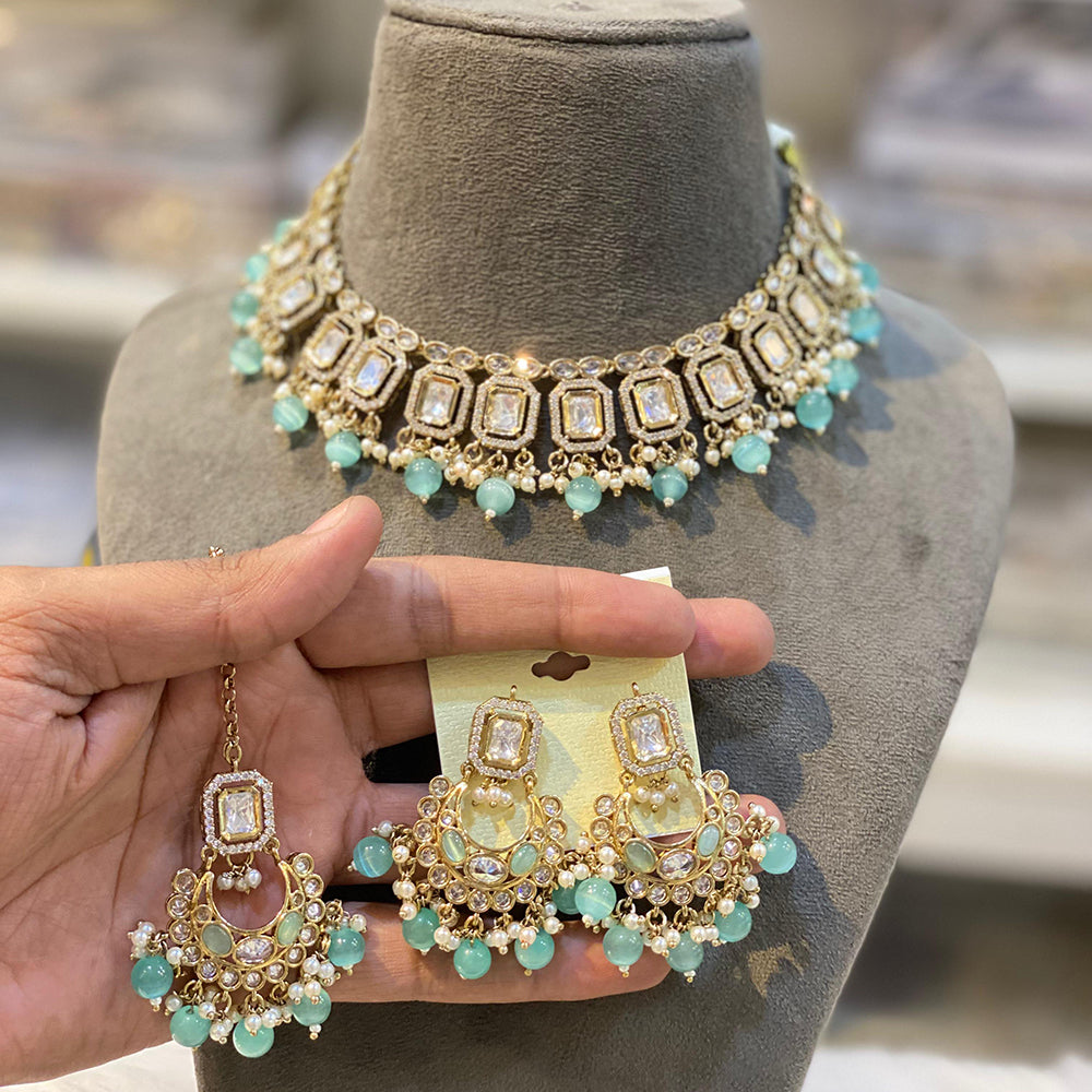 Hira Collections Royal Crystal Stone Beads And Pearl Necklace Set