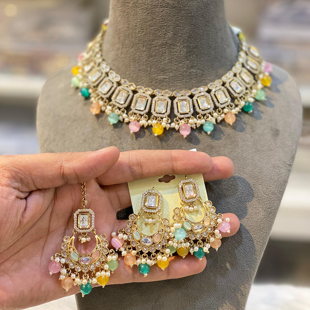 Hira Collections Royal Crystal Stone Beads And Pearl Necklace Set