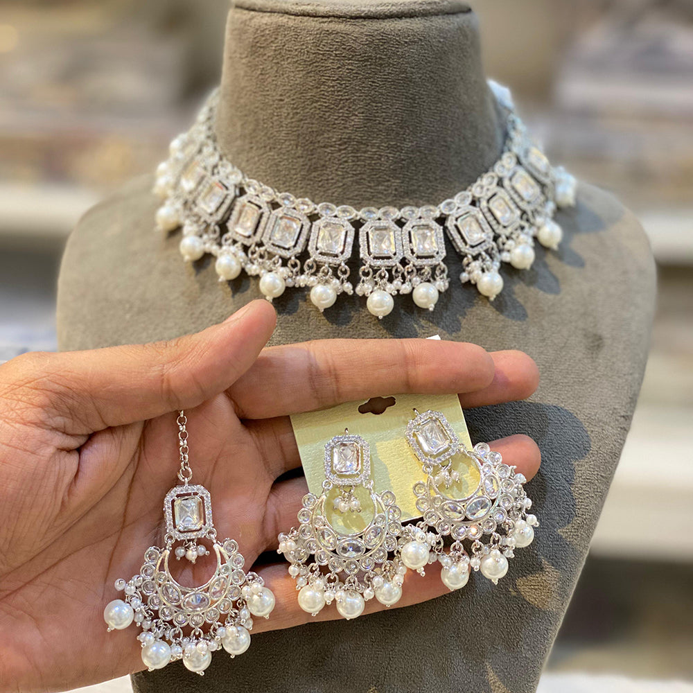 Hira Collections Royal Crystal Stone Beads And Pearl Necklace Set
