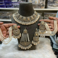 Hira Collections Royal Crystal Stone Beads And Pearl Necklace Set With Passa