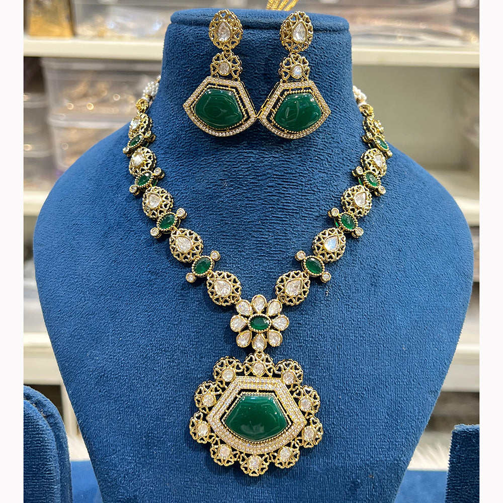 Hira Collections Grand Pota Stone With Austrian Stone Necklace Set