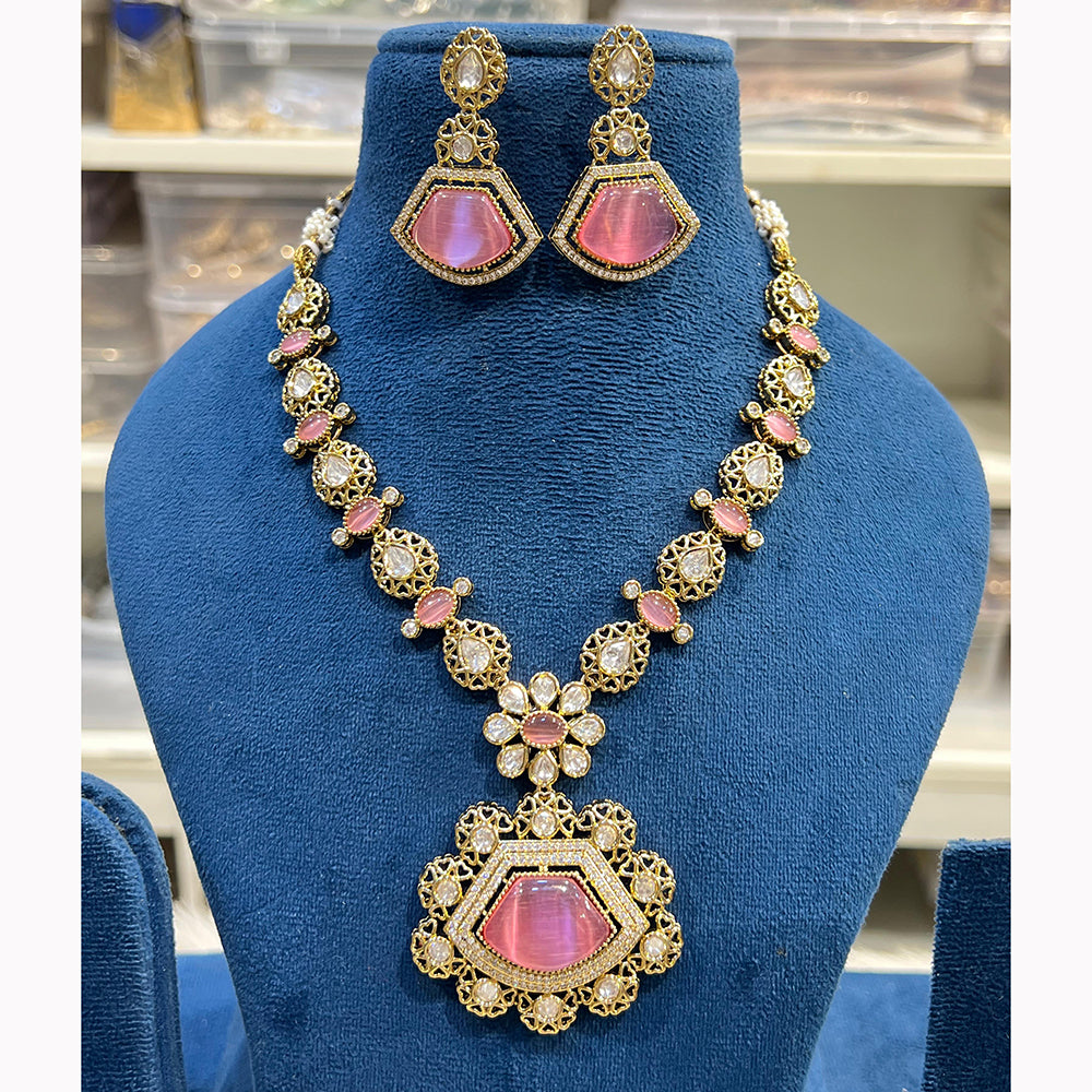Hira Collections Grand Pota Stone With Austrian Stone Necklace Set