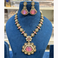 Hira Collections Grand Pota Stone With Austrian Stone Necklace Set