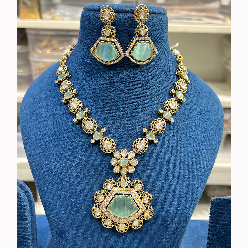 Hira Collections Grand Pota Stone With Austrian Stone Necklace Set