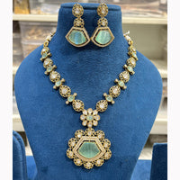 Hira Collections Grand Pota Stone With Austrian Stone Necklace Set