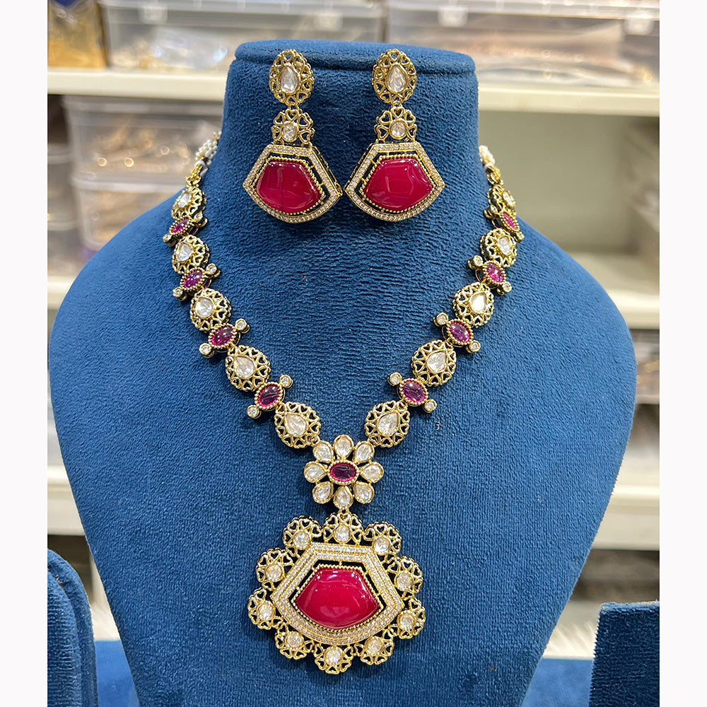 Hira Collections Grand Pota Stone With Austrian Stone Necklace Set