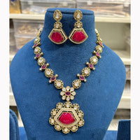 Hira Collections Grand Pota Stone With Austrian Stone Necklace Set