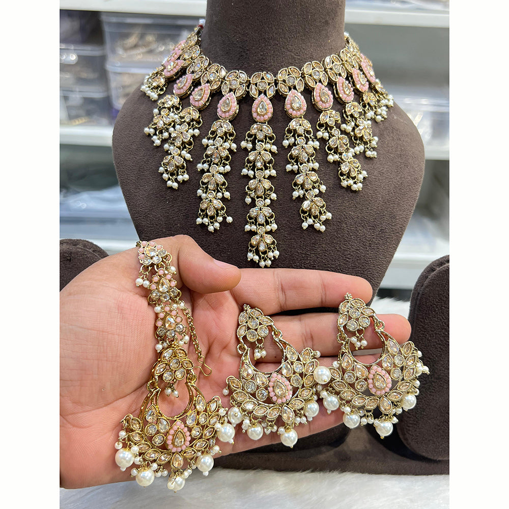 Hira Collections Royal Crystal Stone Beads And Pearl Necklace Set