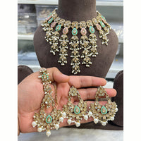Hira Collections Royal Crystal Stone Beads And Pearl Necklace Set