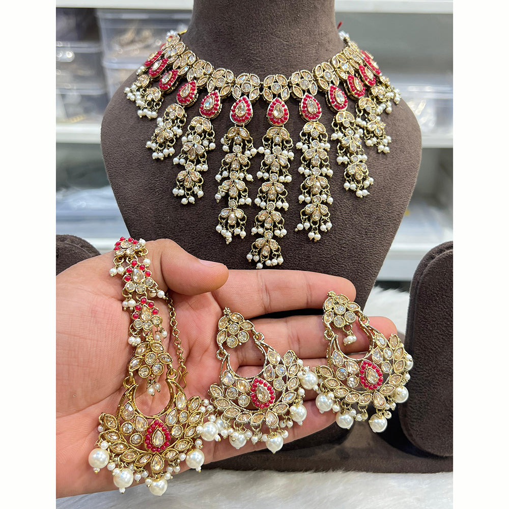 Hira Collections Royal Crystal Stone Beads And Pearl Necklace Set