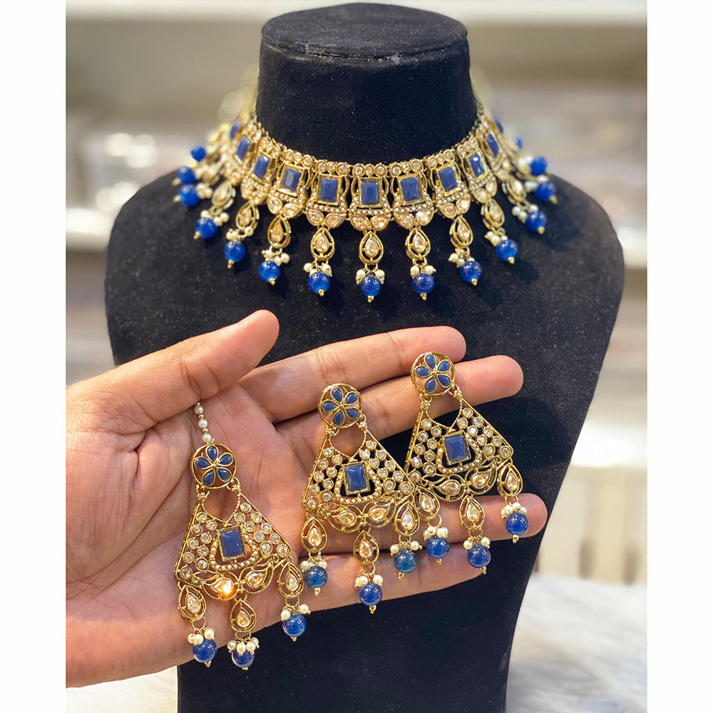 Hira Collections Royal Crystal Stone Beads And Pearl Necklace Set