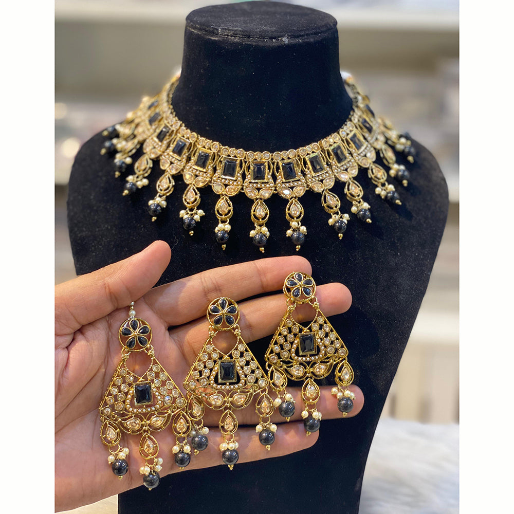 Hira Collections Royal Crystal Stone Beads And Pearl Necklace Set