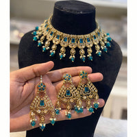 Hira Collections Royal Crystal Stone Beads And Pearl Necklace Set