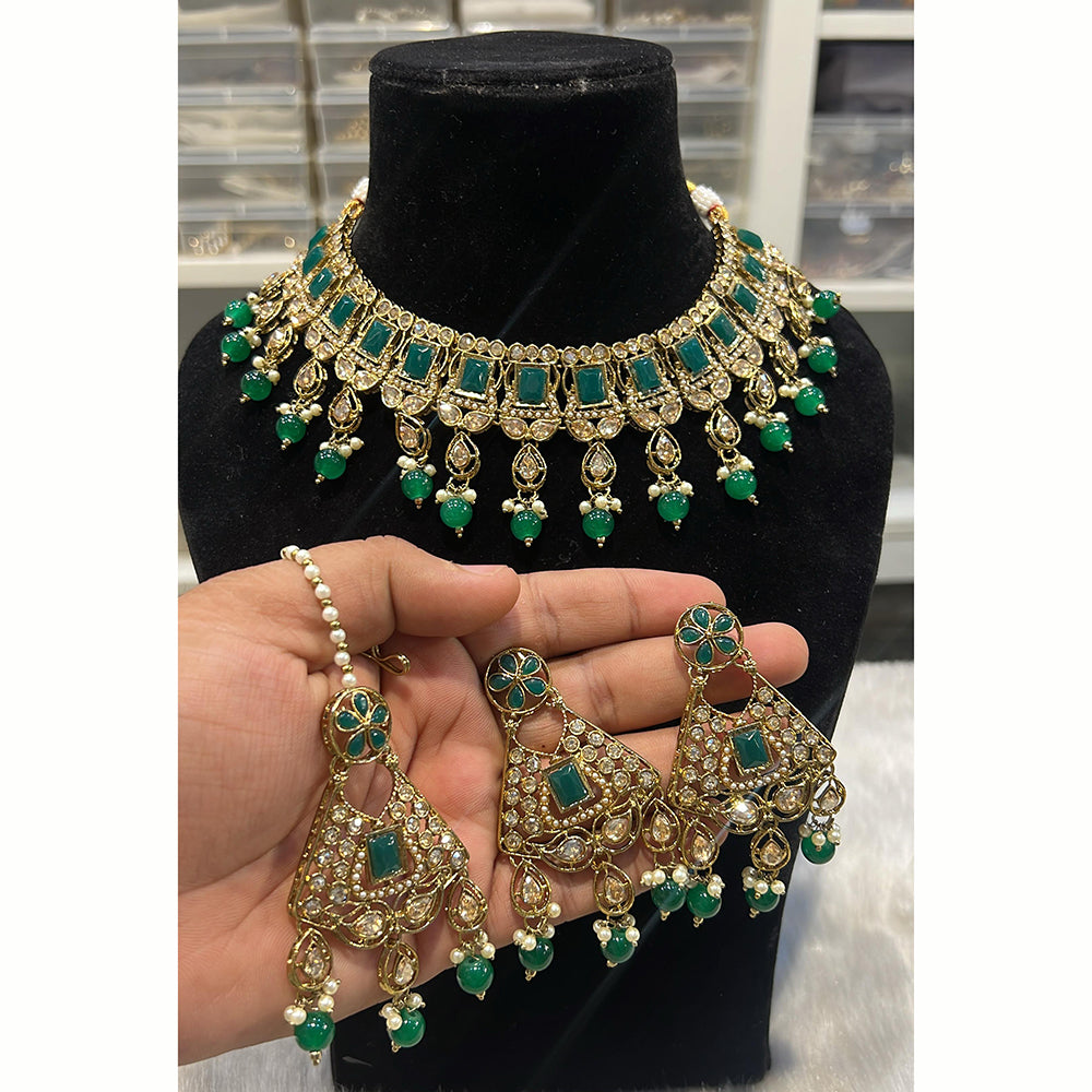Hira Collections Royal Crystal Stone Beads And Pearl Necklace Set