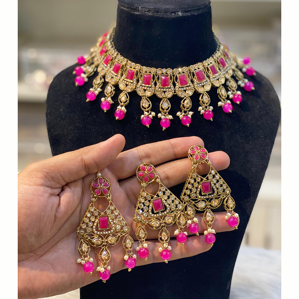 Hira Collections Royal Crystal Stone Beads And Pearl Necklace Set