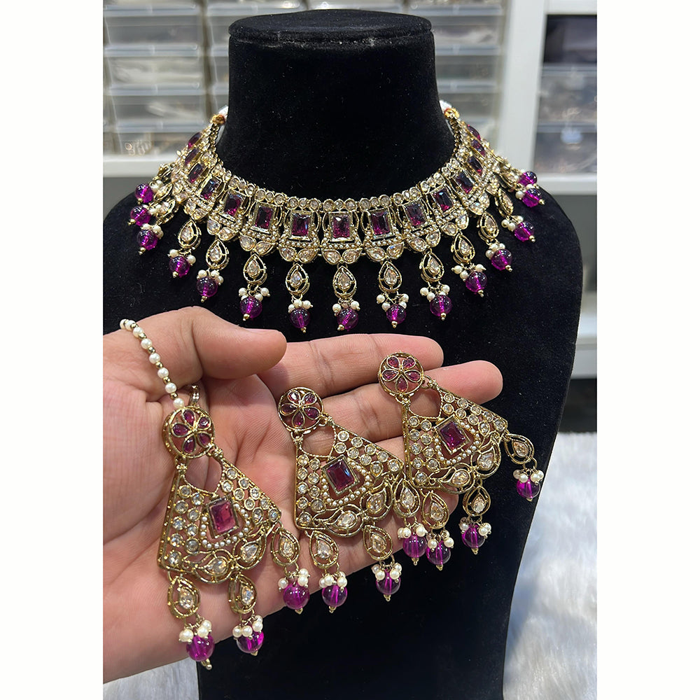 Hira Collections Royal Crystal Stone Beads And Pearl Necklace Set