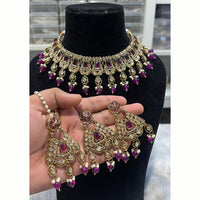 Hira Collections Royal Crystal Stone Beads And Pearl Necklace Set