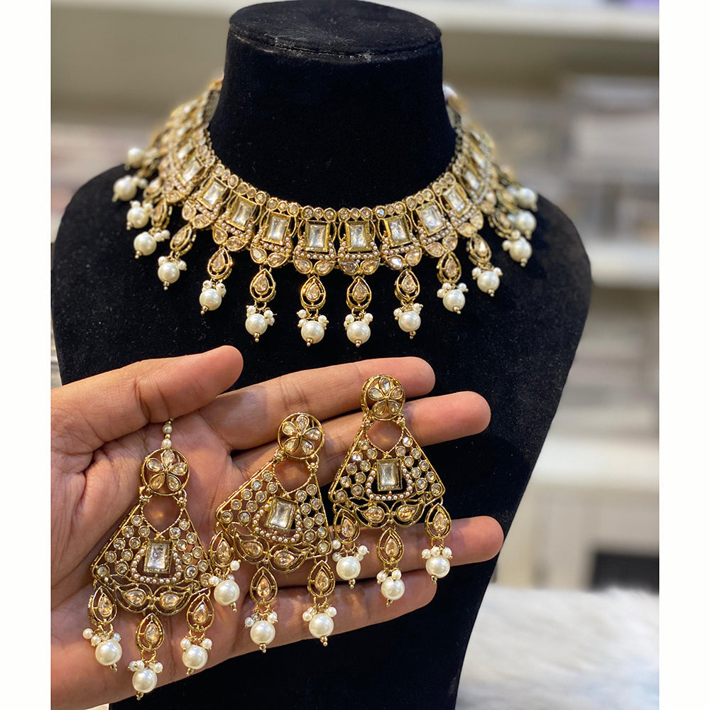 Hira Collections Royal Crystal Stone Beads And Pearl Necklace Set