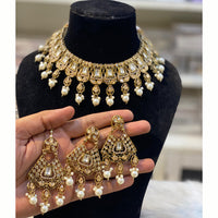 Hira Collections Royal Crystal Stone Beads And Pearl Necklace Set