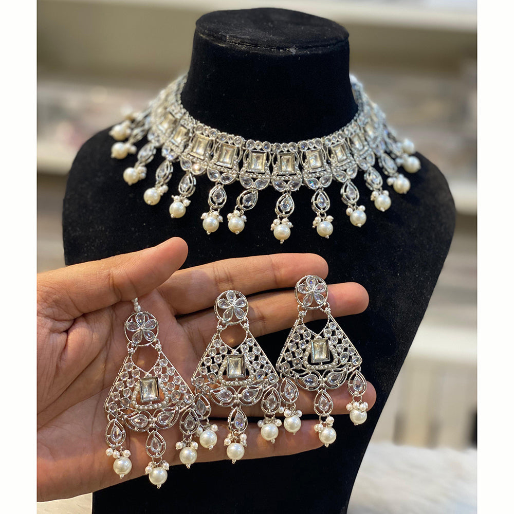 Hira Collections Royal Crystal Stone Beads And Pearl Necklace Set