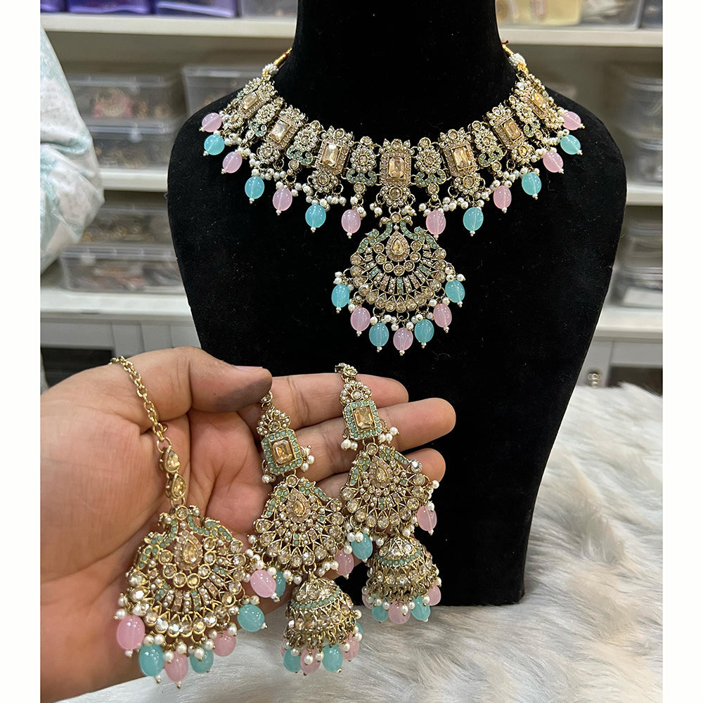Hira Collections Royal Crystal Stone Beads And Pearl Necklace Set