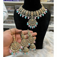 Hira Collections Royal Crystal Stone Beads And Pearl Necklace Set