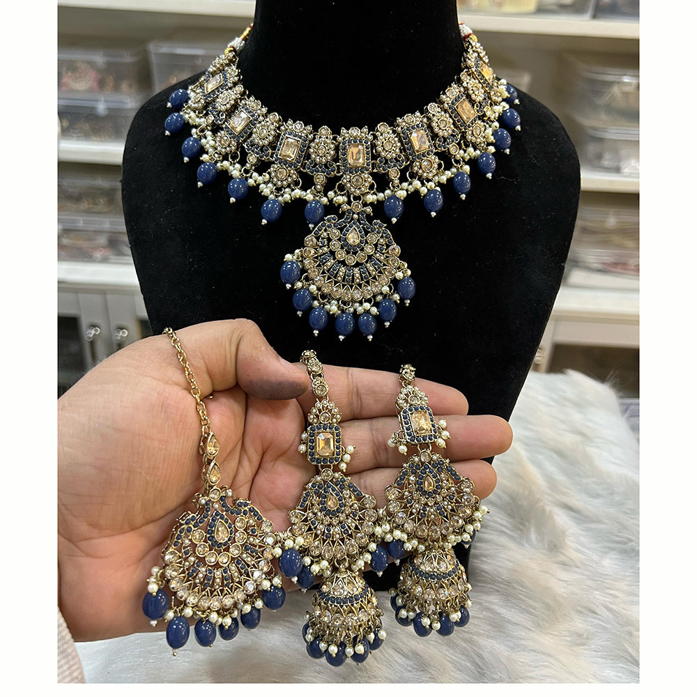Hira Collections Royal Crystal Stone Beads And Pearl Necklace Set
