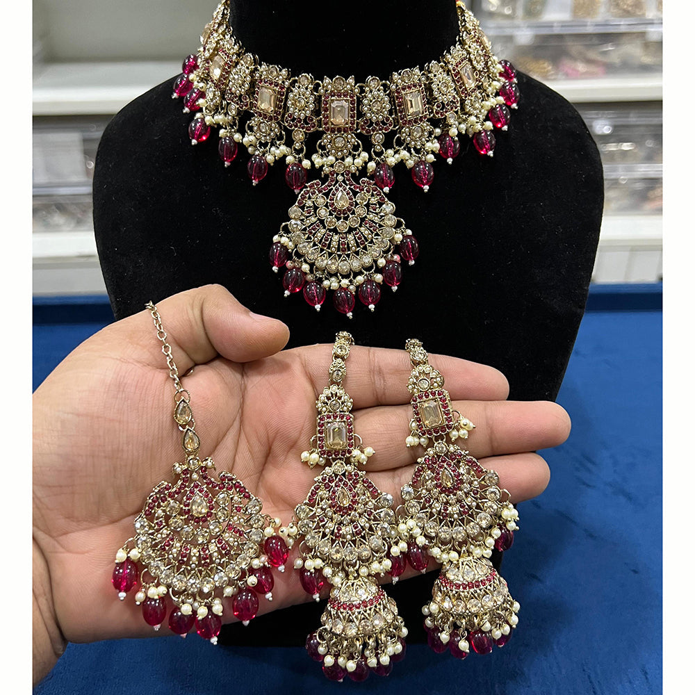 Hira Collections Royal Crystal Stone Beads And Pearl Necklace Set