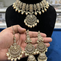 Hira Collections Royal Crystal Stone Beads And Pearl Necklace Set