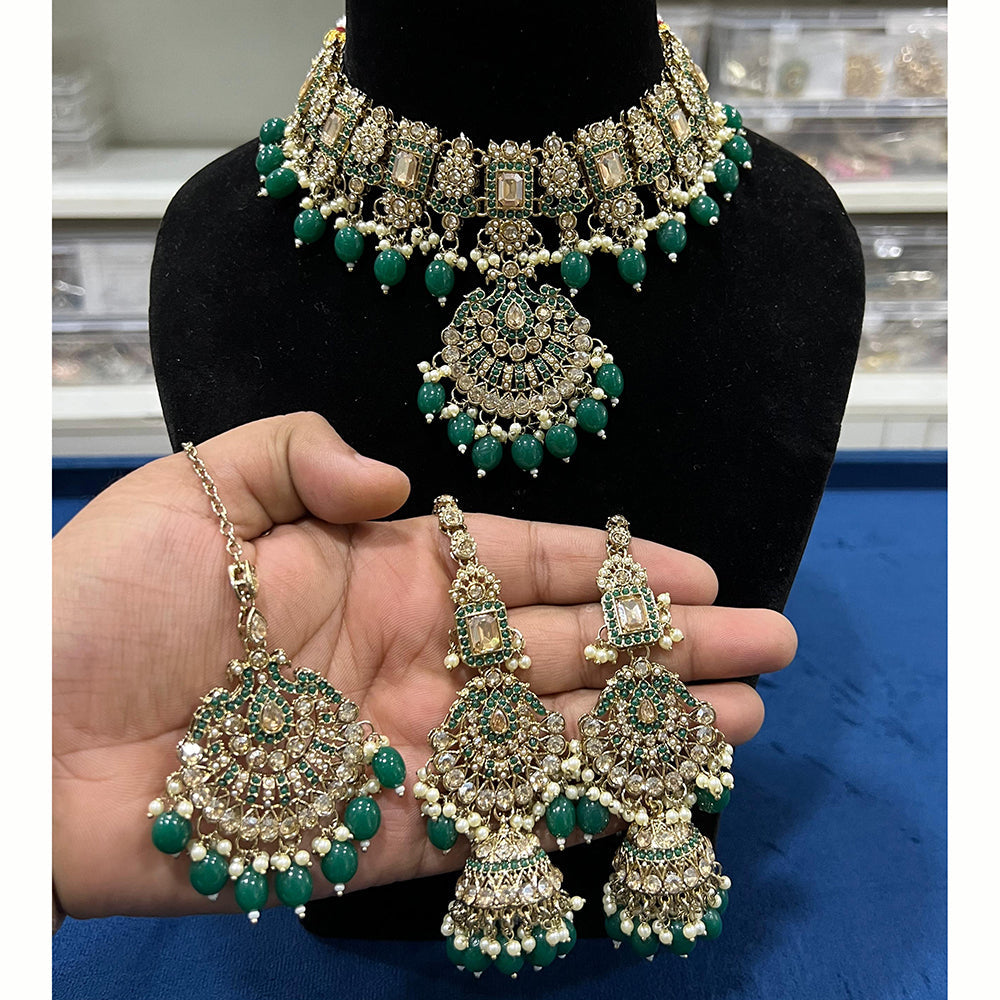 Hira Collections Royal Crystal Stone Beads And Pearl Necklace Set