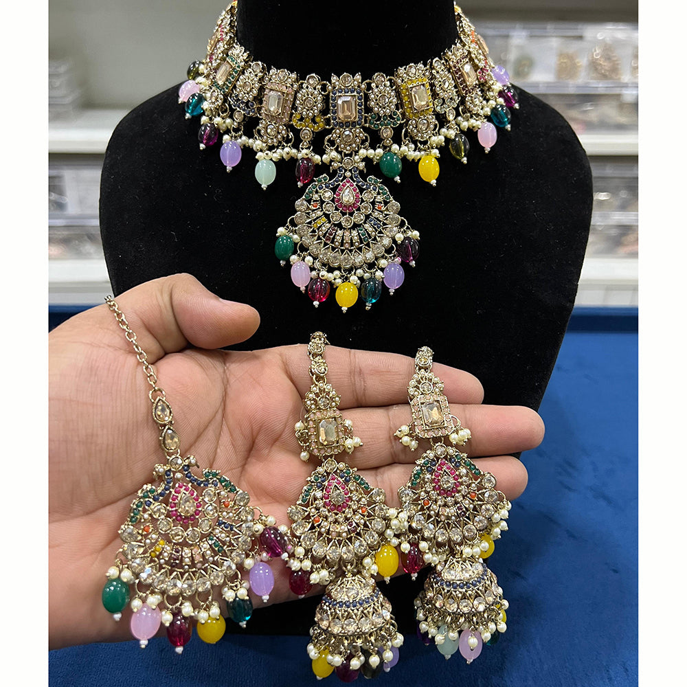 Hira Collections Royal Crystal Stone Beads And Pearl Necklace Set