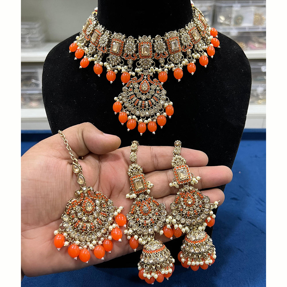 Hira Collections Royal Crystal Stone Beads And Pearl Necklace Set