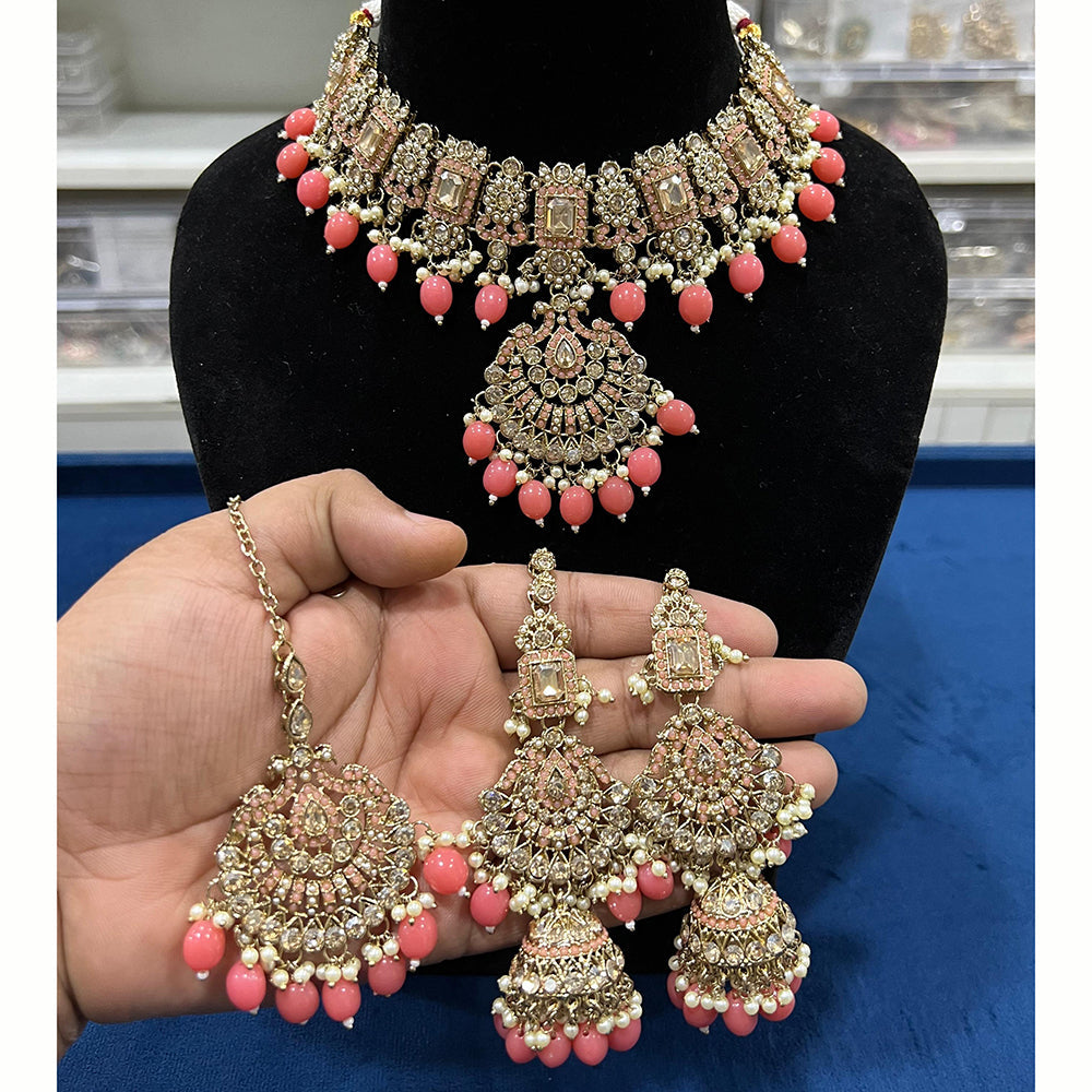 Hira Collections Royal Crystal Stone Beads And Pearl Necklace Set
