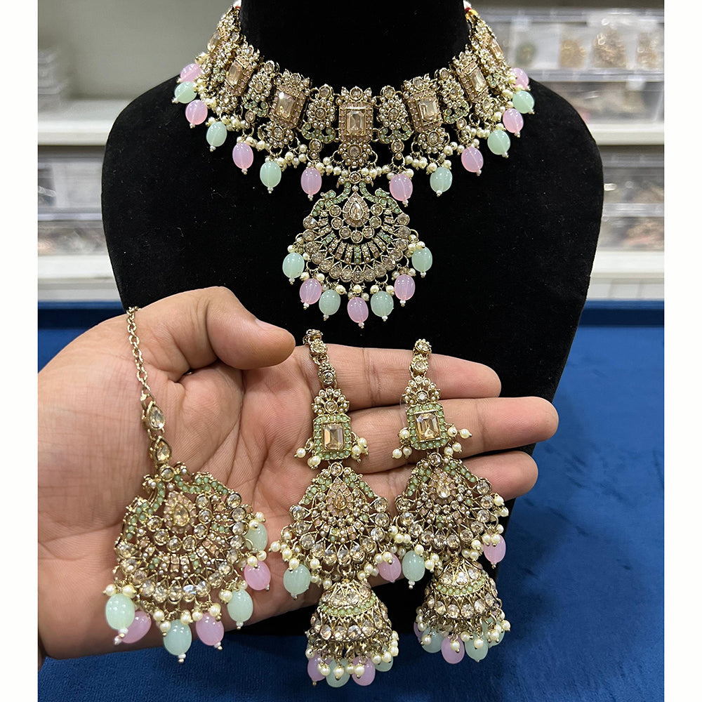 Hira Collections Royal Crystal Stone Beads And Pearl Necklace Set
