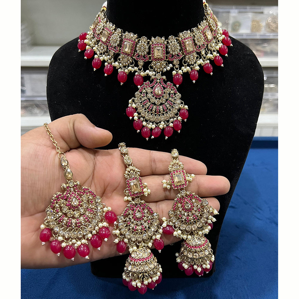 Hira Collections Royal Crystal Stone Beads And Pearl Necklace Set