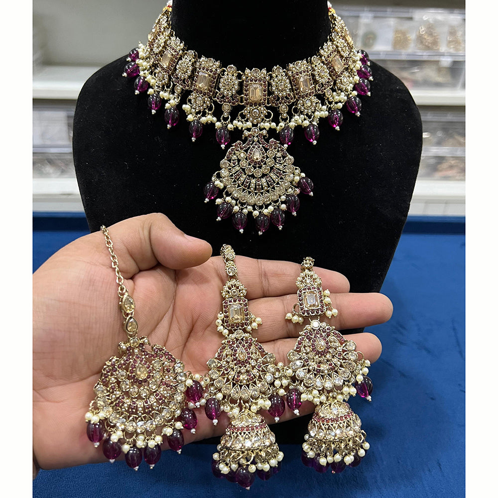 Hira Collections Royal Crystal Stone Beads And Pearl Necklace Set