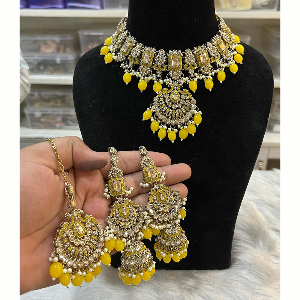 Hira Collections Royal Crystal Stone Beads And Pearl Necklace Set