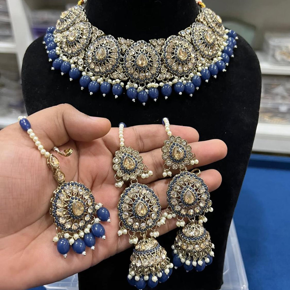 Hira Collections Royal Crystal Stone Beads And Pearl Necklace Set