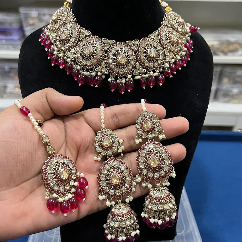 Hira Collections Royal Crystal Stone Beads And Pearl Necklace Set