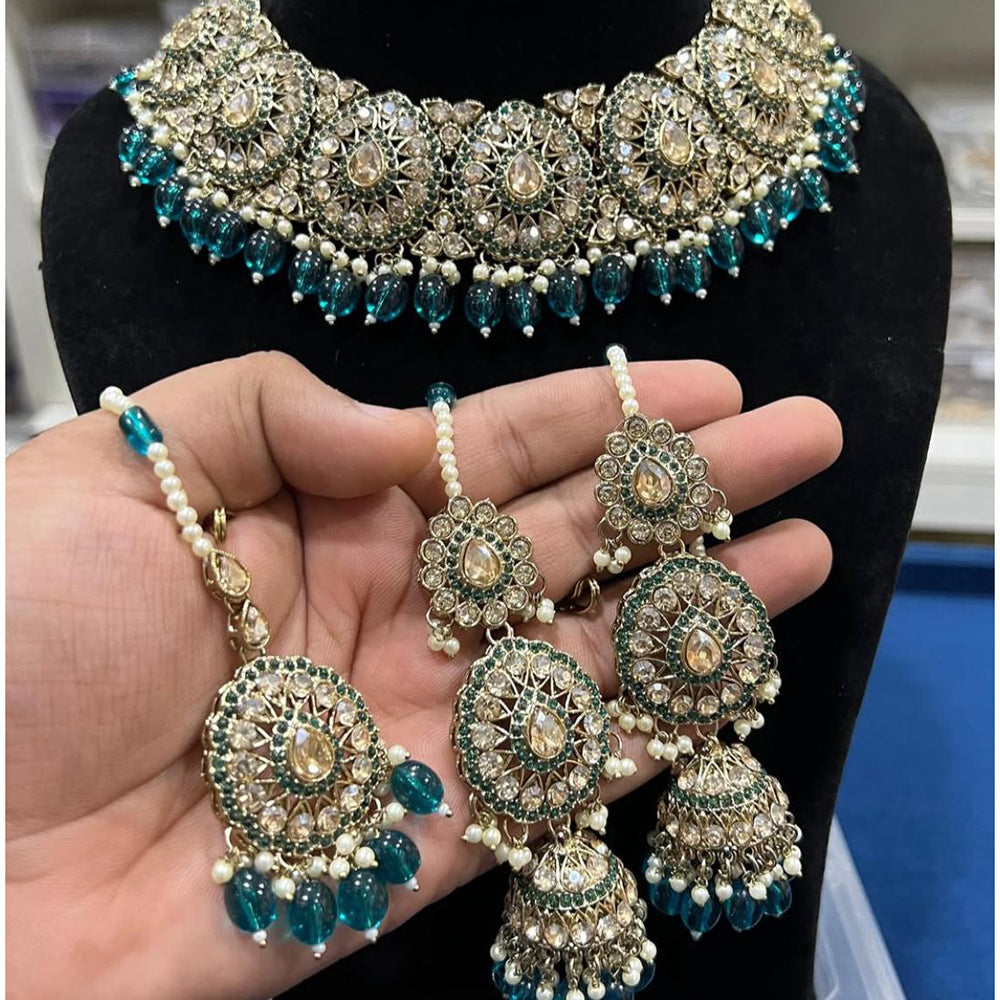 Hira Collections Royal Crystal Stone Beads And Pearl Necklace Set
