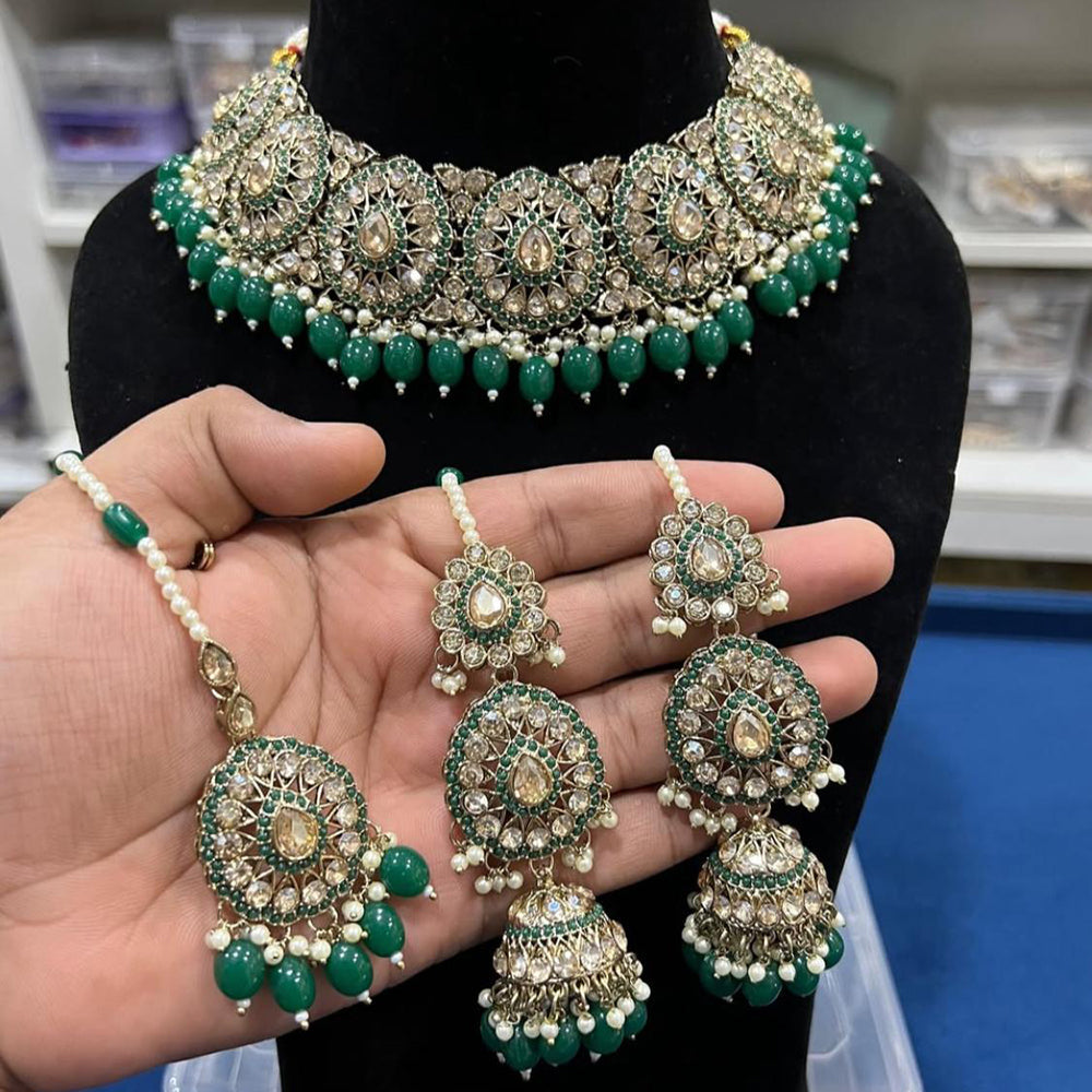 Hira Collections Royal Crystal Stone Beads And Pearl Necklace Set