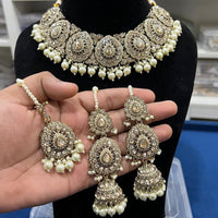 Hira Collections Royal Crystal Stone Beads And Pearl Necklace Set