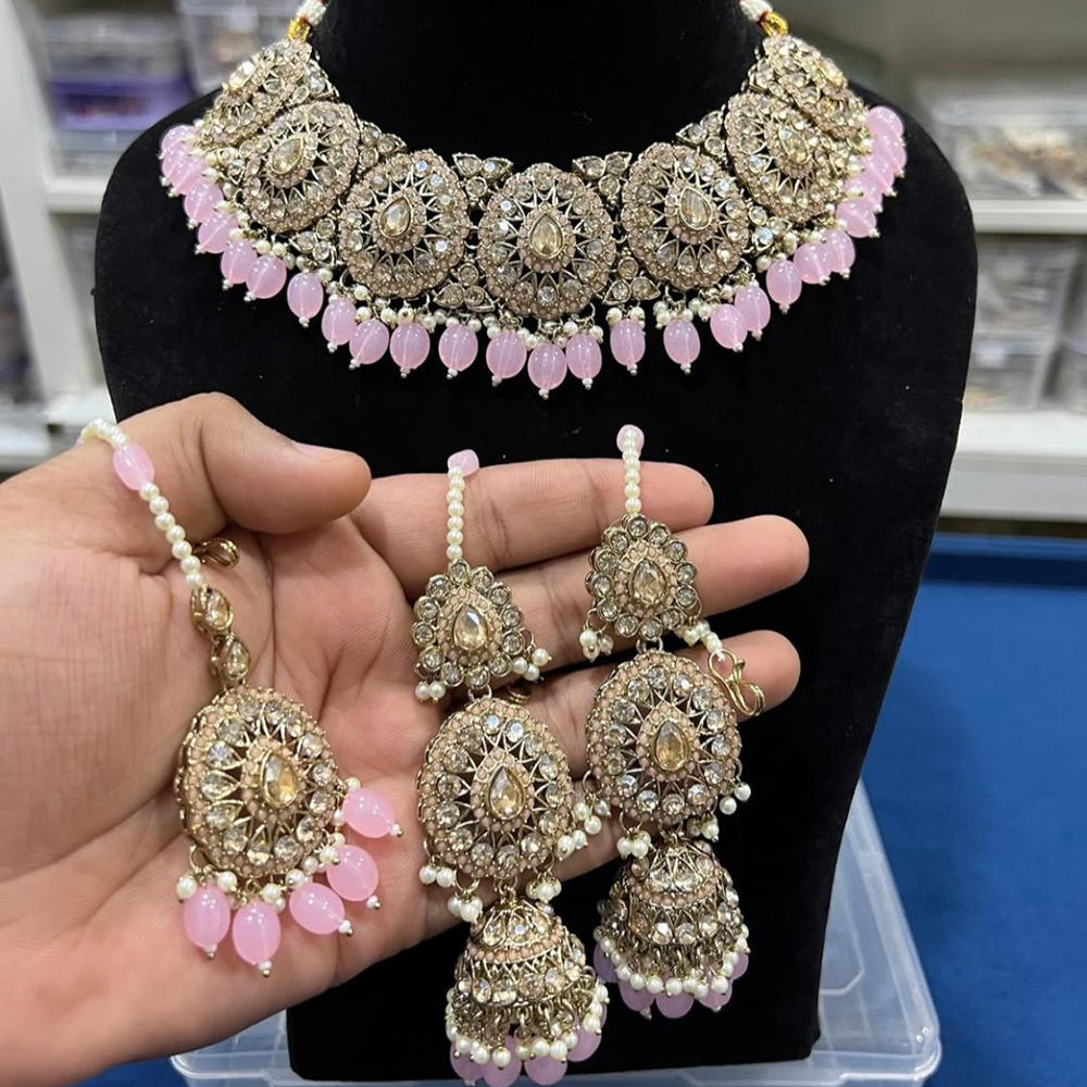 Hira Collections Royal Crystal Stone Beads And Pearl Necklace Set