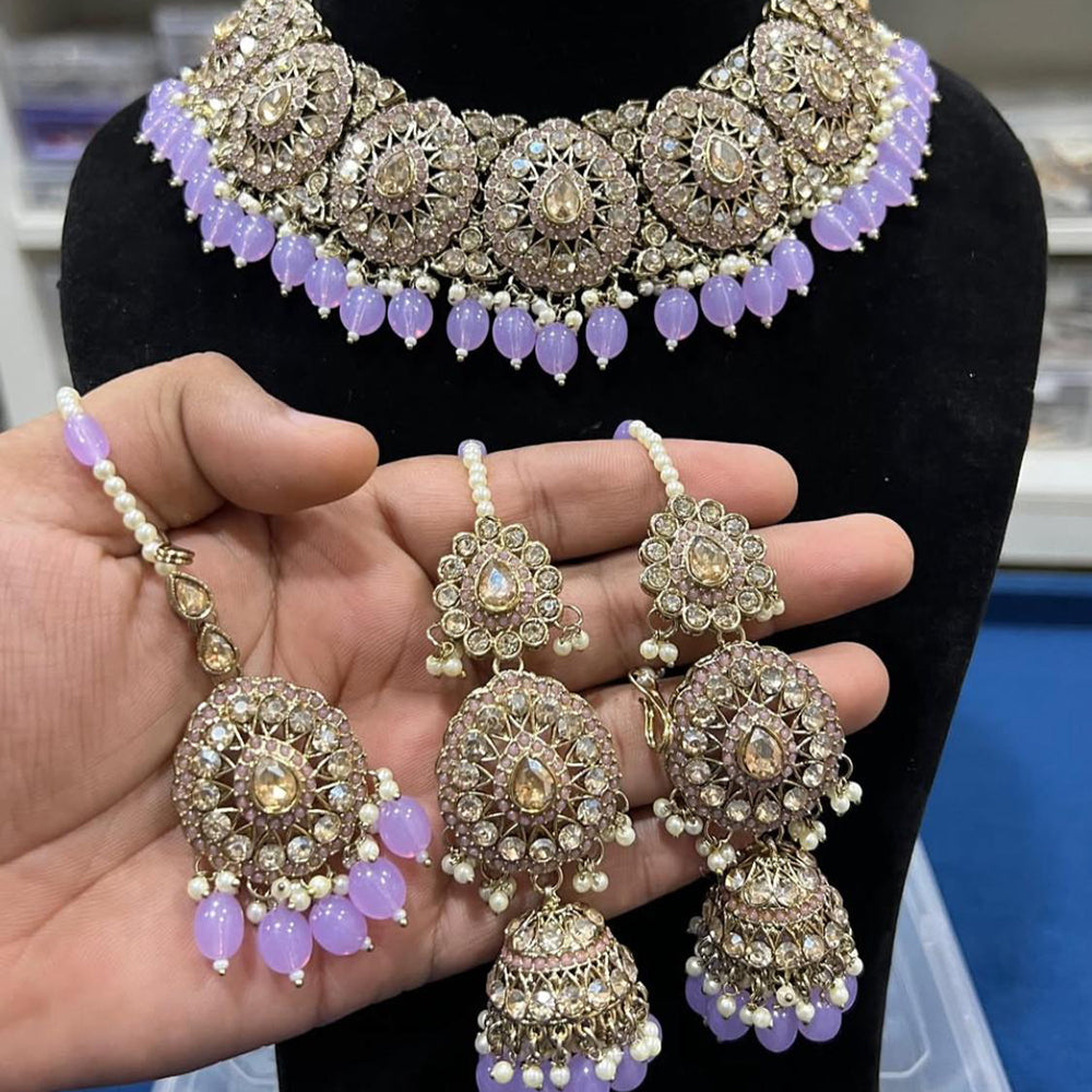 Hira Collections Royal Crystal Stone Beads And Pearl Necklace Set