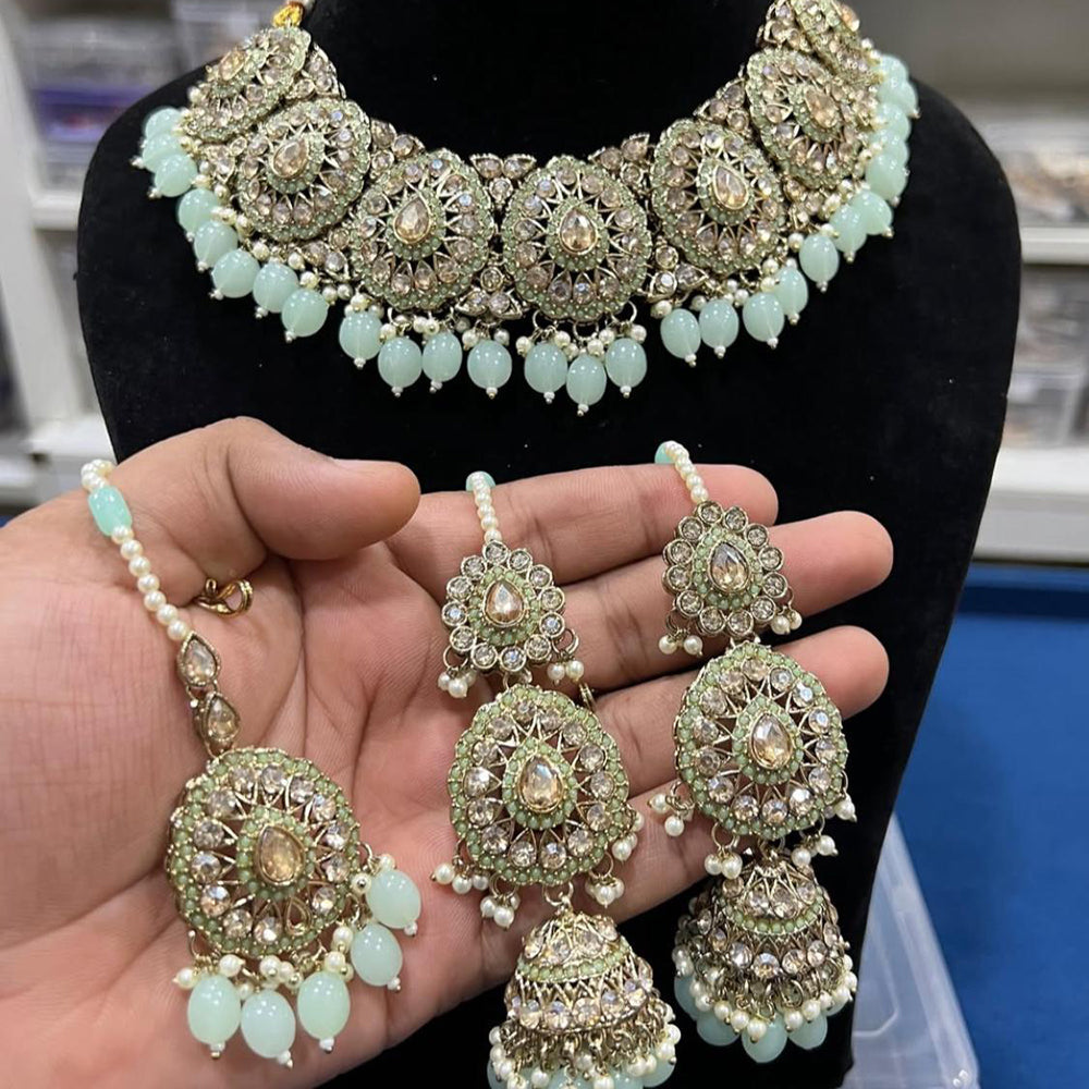 Hira Collections Royal Crystal Stone Beads And Pearl Necklace Set