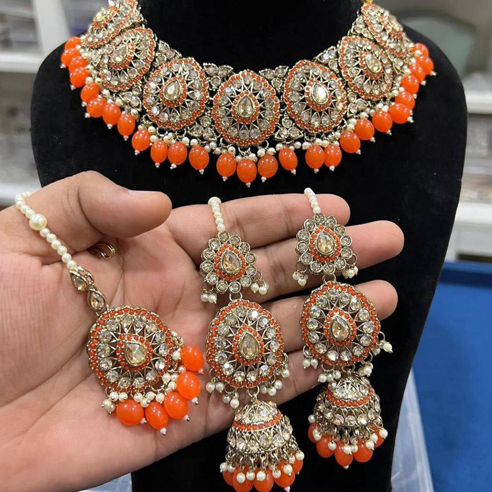Hira Collections Royal Crystal Stone Beads And Pearl Necklace Set