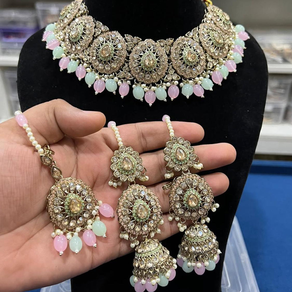 Hira Collections Royal Crystal Stone Beads And Pearl Necklace Set