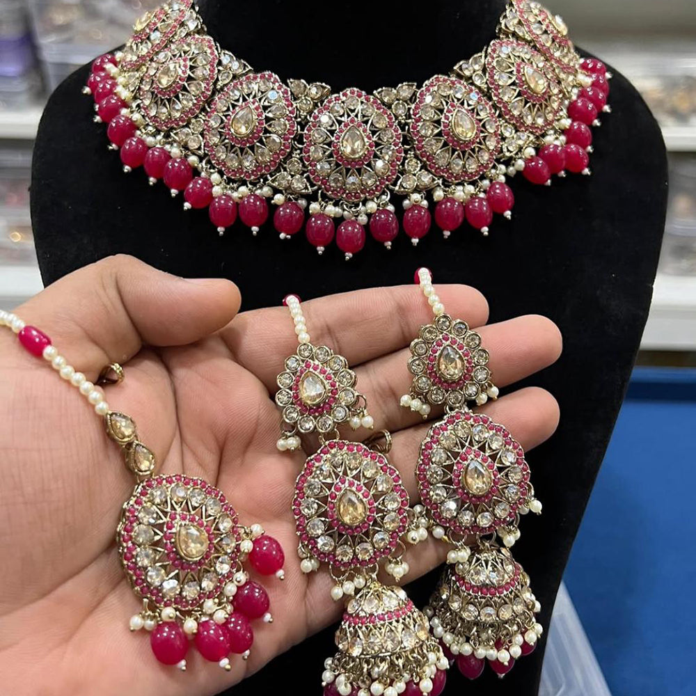 Hira Collections Royal Crystal Stone Beads And Pearl Necklace Set
