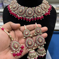 Hira Collections Royal Crystal Stone Beads And Pearl Necklace Set